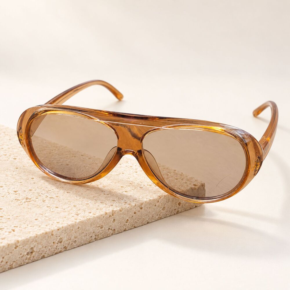 Women’s Oversized Aviator Sunglasses Amber Clear Frame Brown Tinted Retro